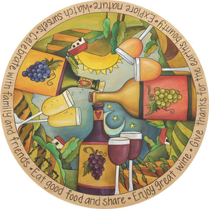 "Let Me Entertain You" Lazy Susan – Beautiful artisan printed lazy susan with wine country motifs front view
