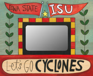 "Let's Go Cy" Picture Frame – "Let's Go Cyclones!" artisan printed picture frame honoring Iowa State University front view