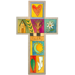 "Love & Faith" Cross Plaque – Beautiful artisan printed cross plaque with Love and Faith motifs