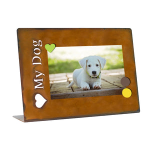 Love My Dog Magnetic Frame – Easily show off your newest photos of your fur baby by using this tabletop patina frame example with puppy photo
