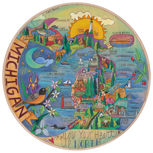 "Michigana Mitten" Lazy Susan – A map of our favorite mitten-shaped state hugged by our greatest lakes