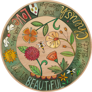 "Mod About You" Lazy Susan – Inspirational phrases wrap around a contemporary floral motif front view