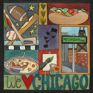 "My Kind of Town" Plaque – Classic crazy quilt motif of Chicago icons front view