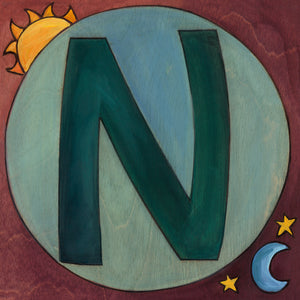 Sincerely, Sticks "N" Alphabet Letter Plaque option 2 with sun and moon