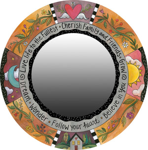 "Oh So Pretty" Mirror – Charming floral vine mirror motif in a warm color palette and black and white accents