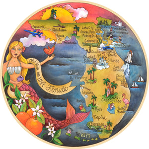 "Oh, How We Love Florida" Lazy Susan – A mermazing design giving us the lay of the land of the great Sunshine State front view