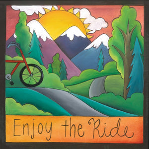 "Open Road" Plaque – "Enjoy the Ride," bicycle plaque, artisan printed with mountain landscapes front view