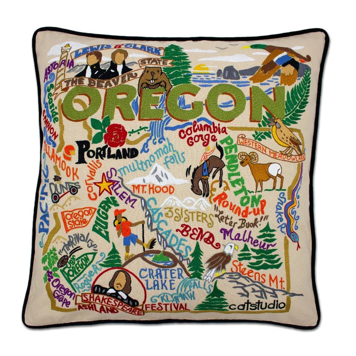 Oregon Hand-Embroidered Pillow