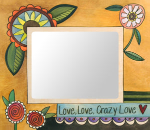 "Passionate Kisses" Picture Frame – "Love, Love, Crazy Love" frame with floral motif on a yellow background front view