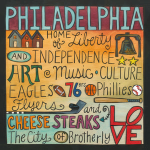 "Philadelphia Freedom" Plaque – "The City of Brotherly Love" plaque with collage of words to describe Philadelphia front view