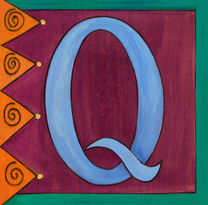 Sincerely, Sticks "Q" Alphabet Letter Plaque option 1 with zig zags and swirls