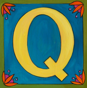 Sincerely, Sticks "Q" Alphabet Letter Plaque option 2 with flowers