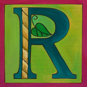Sincerely, Sticks "R" Alphabet Letter Plaque option 1 with rope and leaf