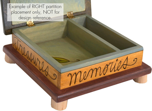 Keepsake Box – Beautiful cool-toned keepsake box with a landscape motif and leaf handle