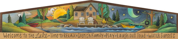 "Ruth's Cabin" Door Topper – Warm and serene lake scene fills this peaked door topper