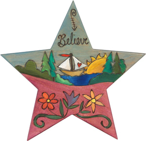 Star Shaped Plaque –  "Believe" star shaped plaque with sailboat and floral motifs