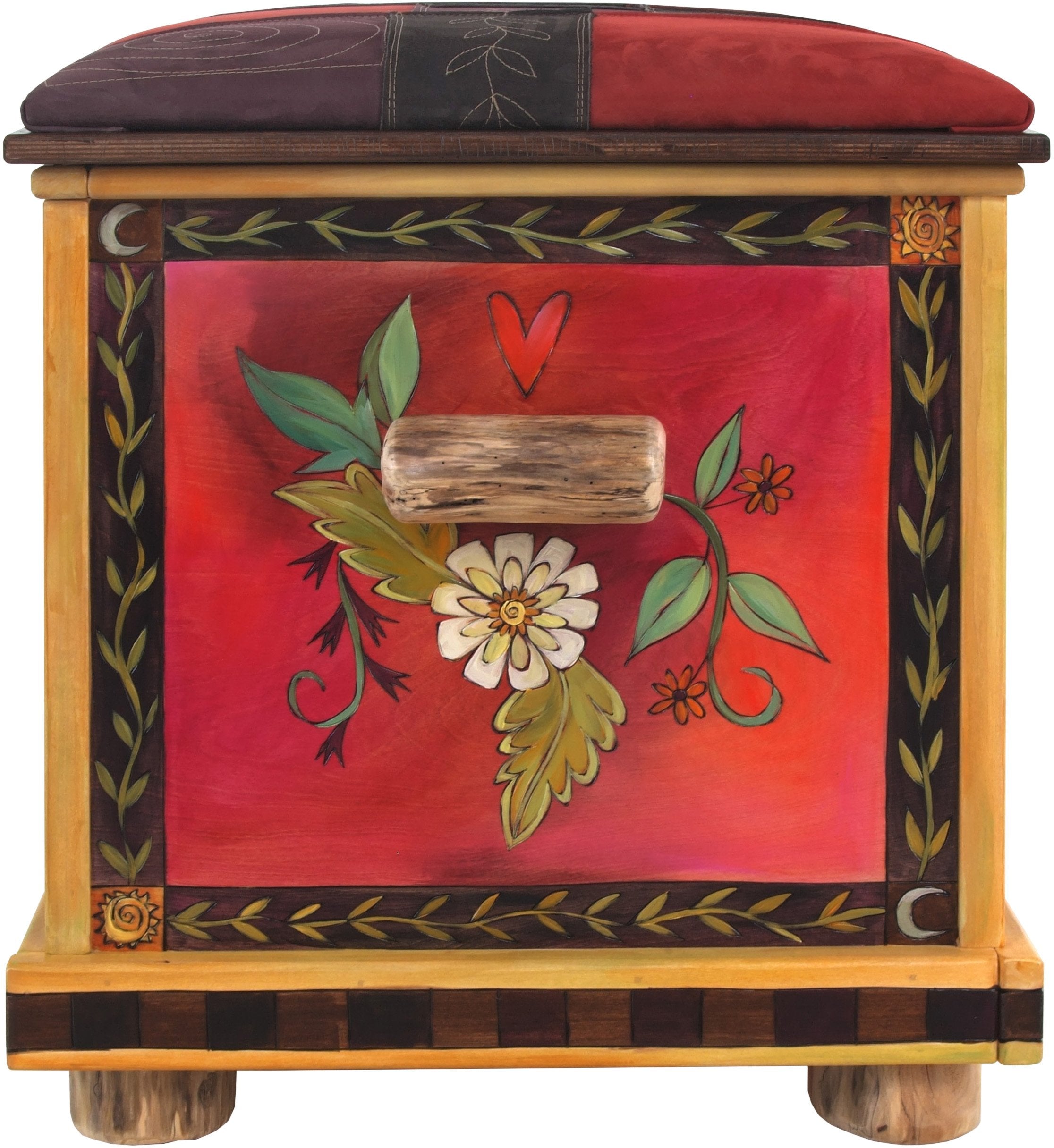 Chest with Leather Top –  Chest with Leather Top with sun and moon on the horizons motif