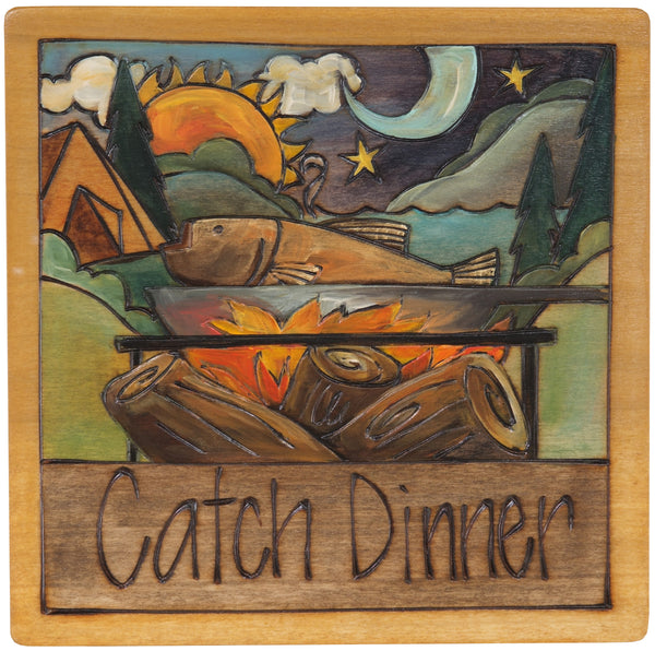 7"x7" Plaque –  "Catch dinner" lake fishing design