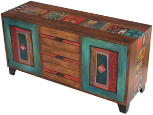 Large Buffet –  Pop of Red credenza buffet with nature motif