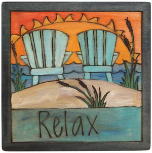 7"x7" Plaque –  A beachy sunset "relax" themed plaque