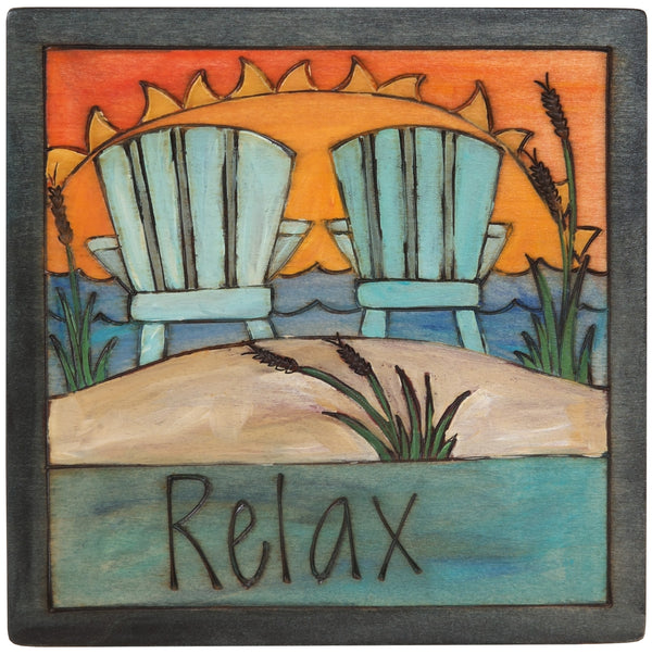 7"x7" Plaque –  A beachy sunset "relax" themed plaque