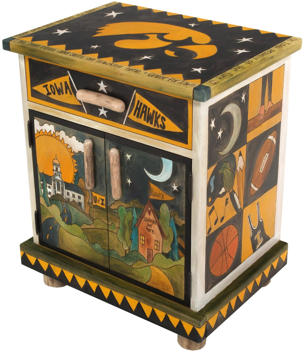 University of Iowa Nightstand Cabinet –  Handsome nightstand honoring the University of Iowa Hawkeyes