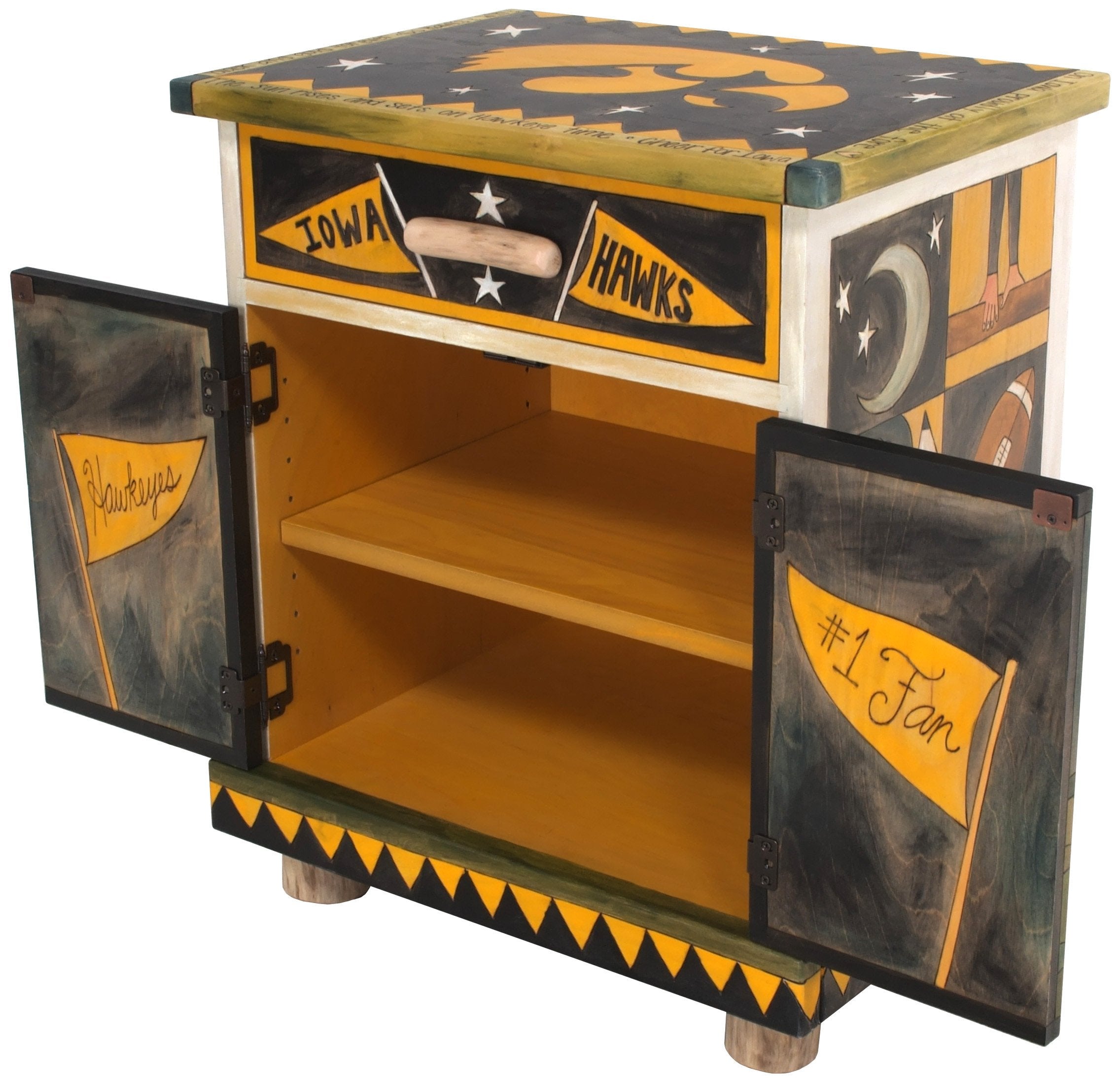 University of Iowa Nightstand Cabinet –  Handsome nightstand honoring the University of Iowa Hawkeyes