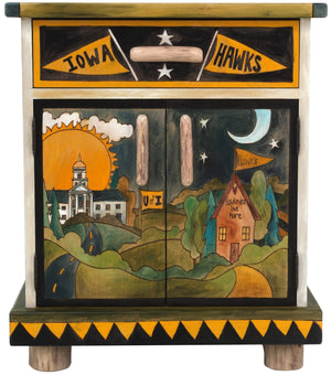 University of Iowa Nightstand Cabinet –  Handsome nightstand honoring the University of Iowa Hawkeyes