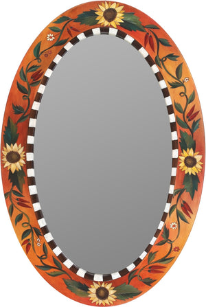 Oval Mirror –  Sunflower and vines motif mirror in rich hues