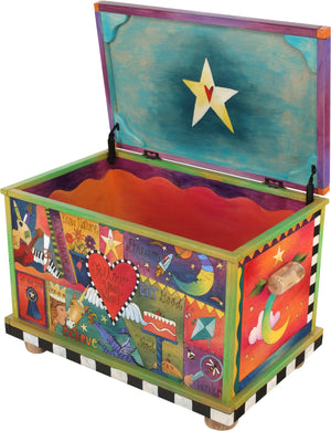 Chest –  "My stuff" chest with vibrant crazy quilt motif