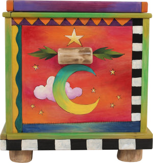 Chest –  "My stuff" chest with vibrant crazy quilt motif