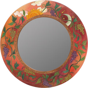 Large Circle Mirror –  Rosy and beautiful pastel round mirror with winding grape vines and sun and moon motif