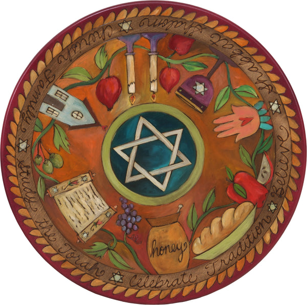 Sticks Handmade 20"D lazy susan with Star of David and Judaica imagery