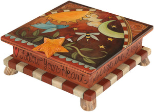 Keepsake Box – Elegant celestial lid design with a bird and bee floating among the sun and moon