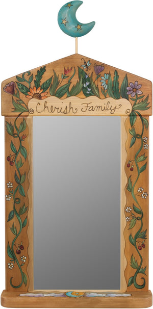 Large Mirror –  "Cherish Family" mirror with floral motif and moon