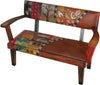 Loveseat with Leather Seat –  Beautiful loveseat with hand stitched colorful block icons and landscapes