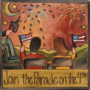 "Join the parade on the 4th!" patriotic event plaque
