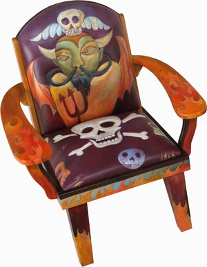 Friedrich's Chair –  "I need a miracle every day" fiery devil themed chair front view