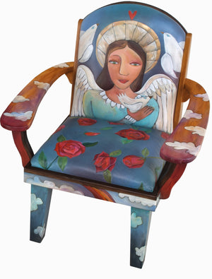 Friedrich's Chair –  "I know I'm no angel" heavenly blue angel themed chair front view