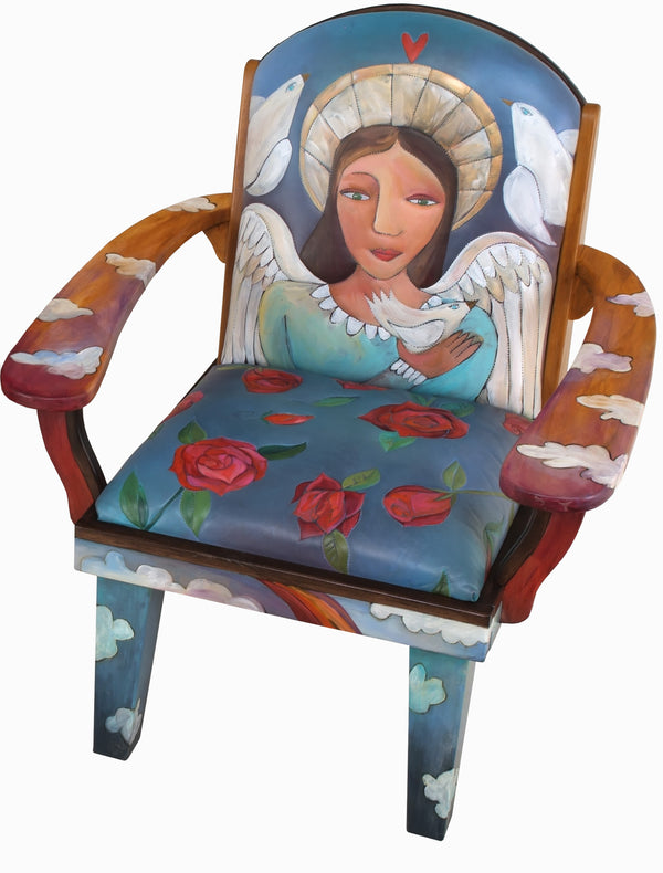 Friedrich's Chair –  "I know I'm no angel" heavenly blue angel themed chair front view