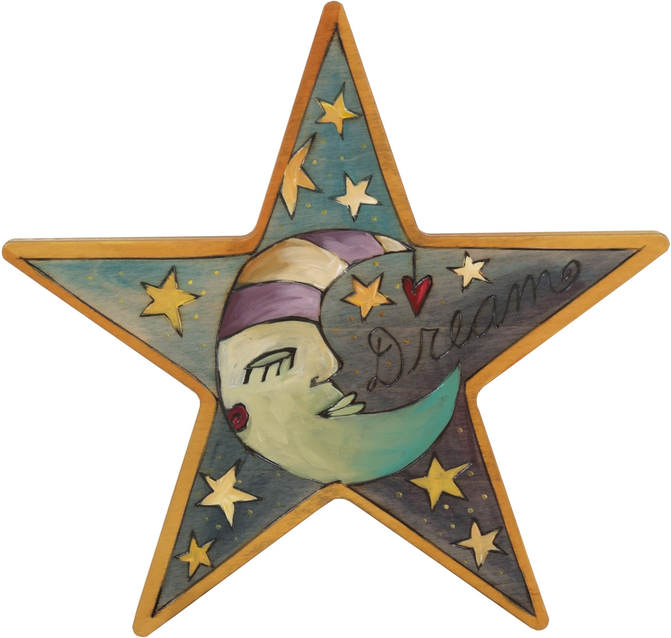 Star Shaped Plaque –  Star Shaped plaque with sleeping mister moon and stars, 