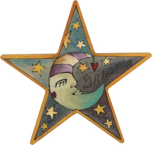 Star Shaped Plaque –  Star Shaped plaque with sleeping mister moon and stars, "Dream"