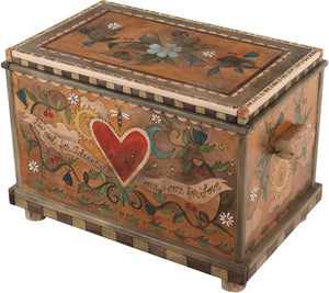 Chest –  "Go out for Adventure. Come Home for Love" chest with heart and flower motif
