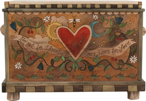 Chest –  "Go out for Adventure. Come Home for Love" chest with heart and flower motif
