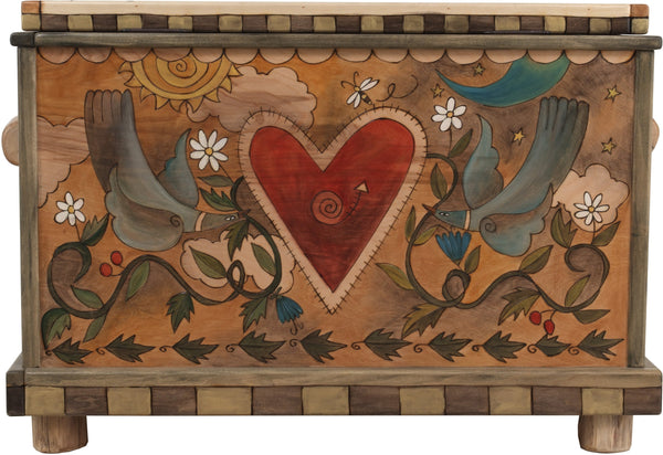 Chest –  "Go out for Adventure. Come Home for Love" chest with heart and flower motif