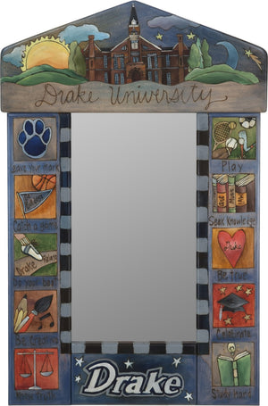 Drake Univerisity Small Mirror –  "Drake University" mirror with colorful block icons honoring a local university