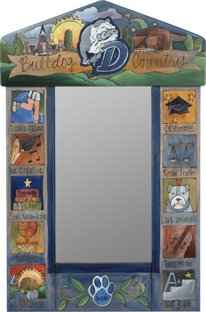 Drake University Small Mirror –  "Bulldog Country" mirror with colorful block icons honoring Drake University