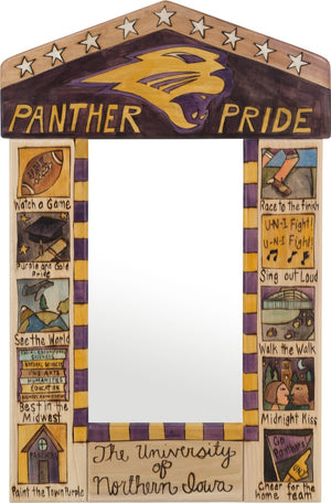 University of Northern Iowa Small Mirror –  Powerful "Panther Pride" mirror with colorful block icons honoring UNI