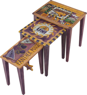 University of Northern Iowa Nesting Table Set –  Handsome set of nesting tables honoring the University of Northern Iowa