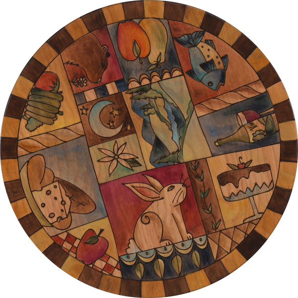 Sticks Handmade 20" Lazy Susan with crazy quilt design and life icons